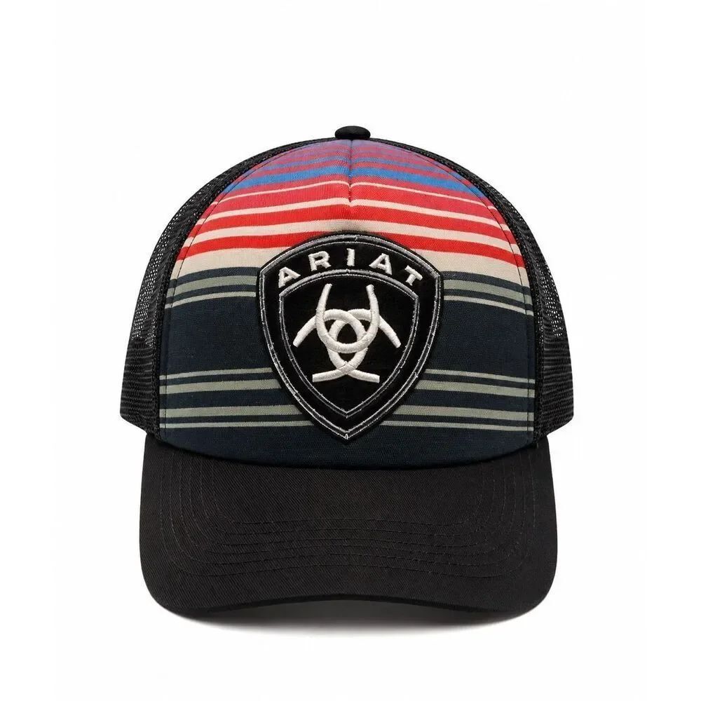 Ariat Trucker Hat Shield Logo Snapback Mesh Striped Black Unisex OS